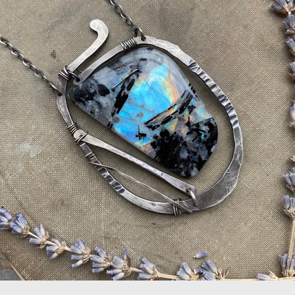 Handcrafted moonstone pendant in silver setting by Danielle Rose Bean
